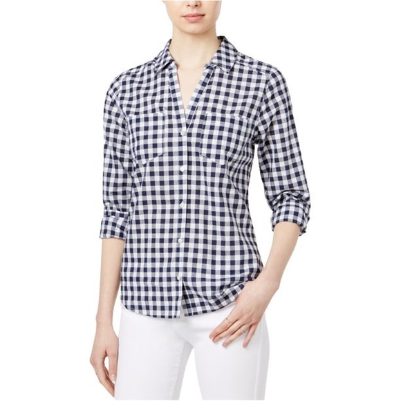 Maison Jules Gingham Button-Up Navy - Picture 3 of 5